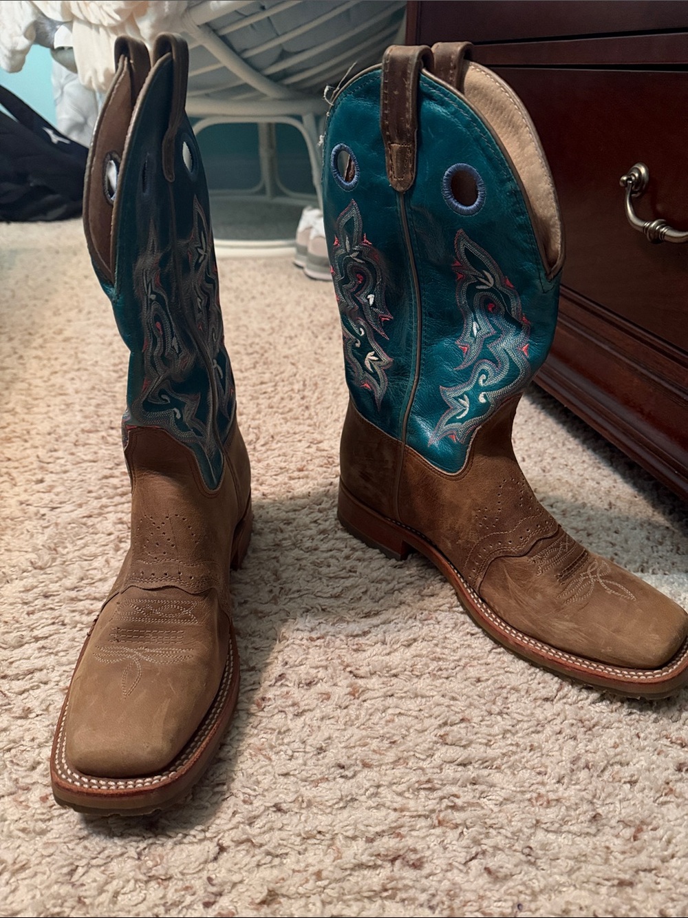 Double H Brown & Teal Embroidered Western Boots